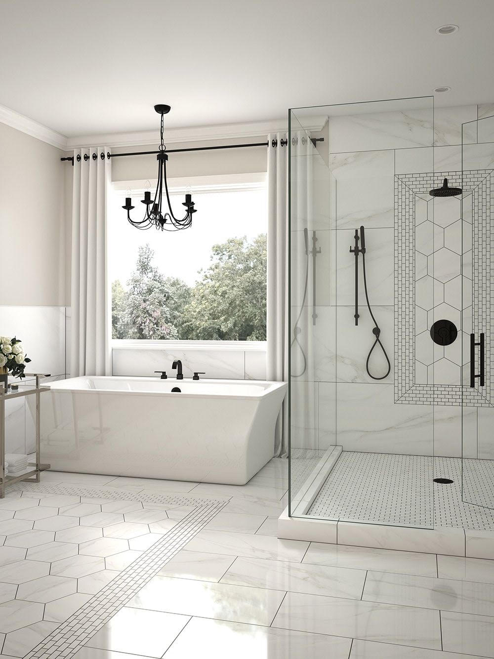 Freestanding tub chandelier bath in a Hand Made Enterprises build